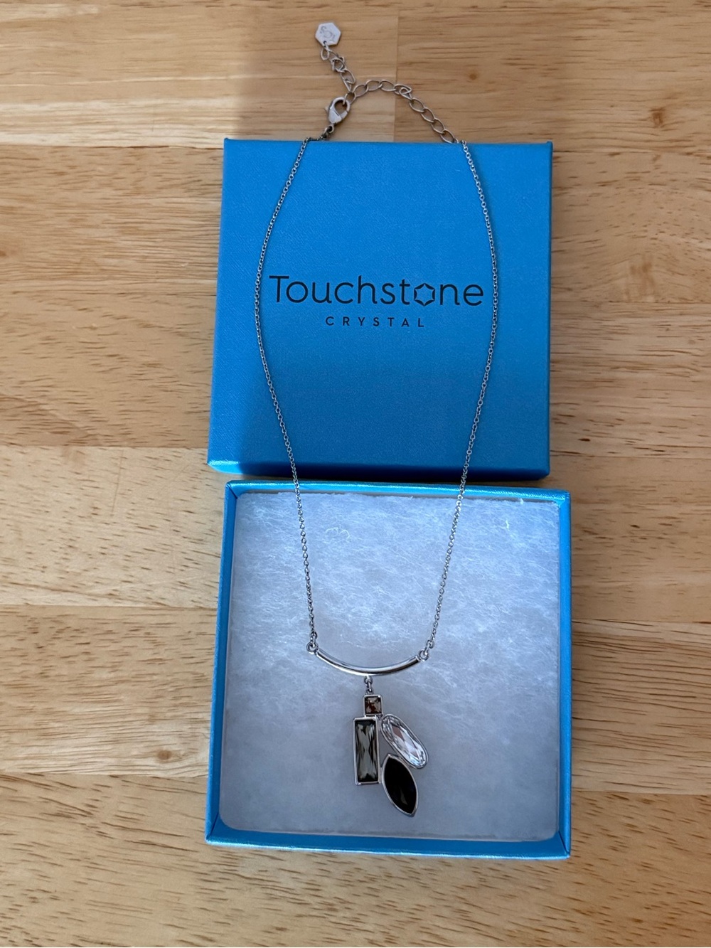 Touchstone Crystal Move Along Silver Necklace with Black and Clear Crystals BNIB